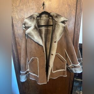 Dennis Basso Reversible Tan Faux Fur and Suede Coat